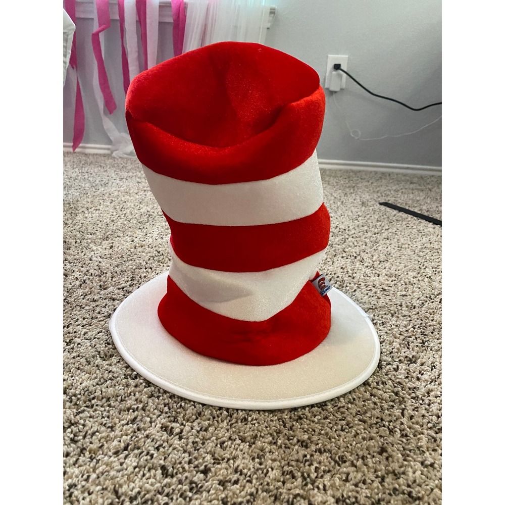 Dr Seuss Cat in the Hat Costume Hat Red White Striped Plush Kids Accessory